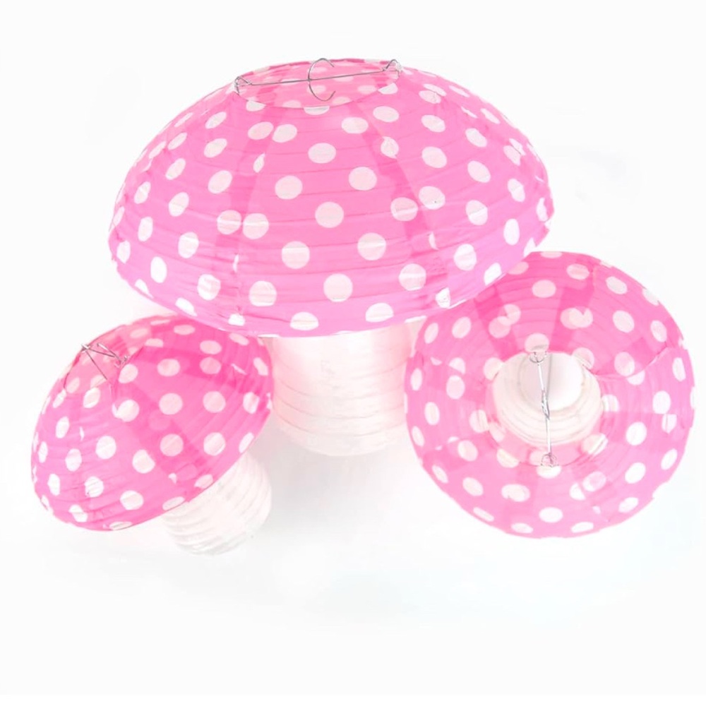 COPY - Set of 2, Red Polka Dot Mushroom Paper Lanterns